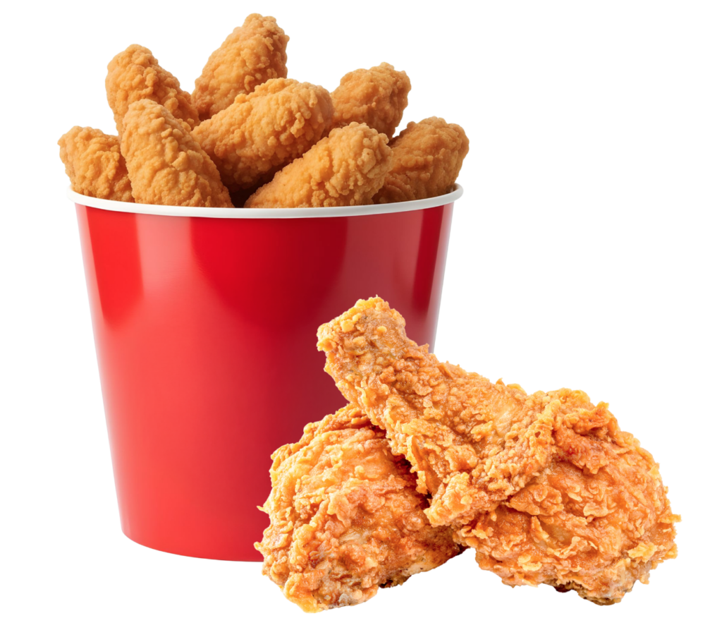 fried chicken and a red bucket